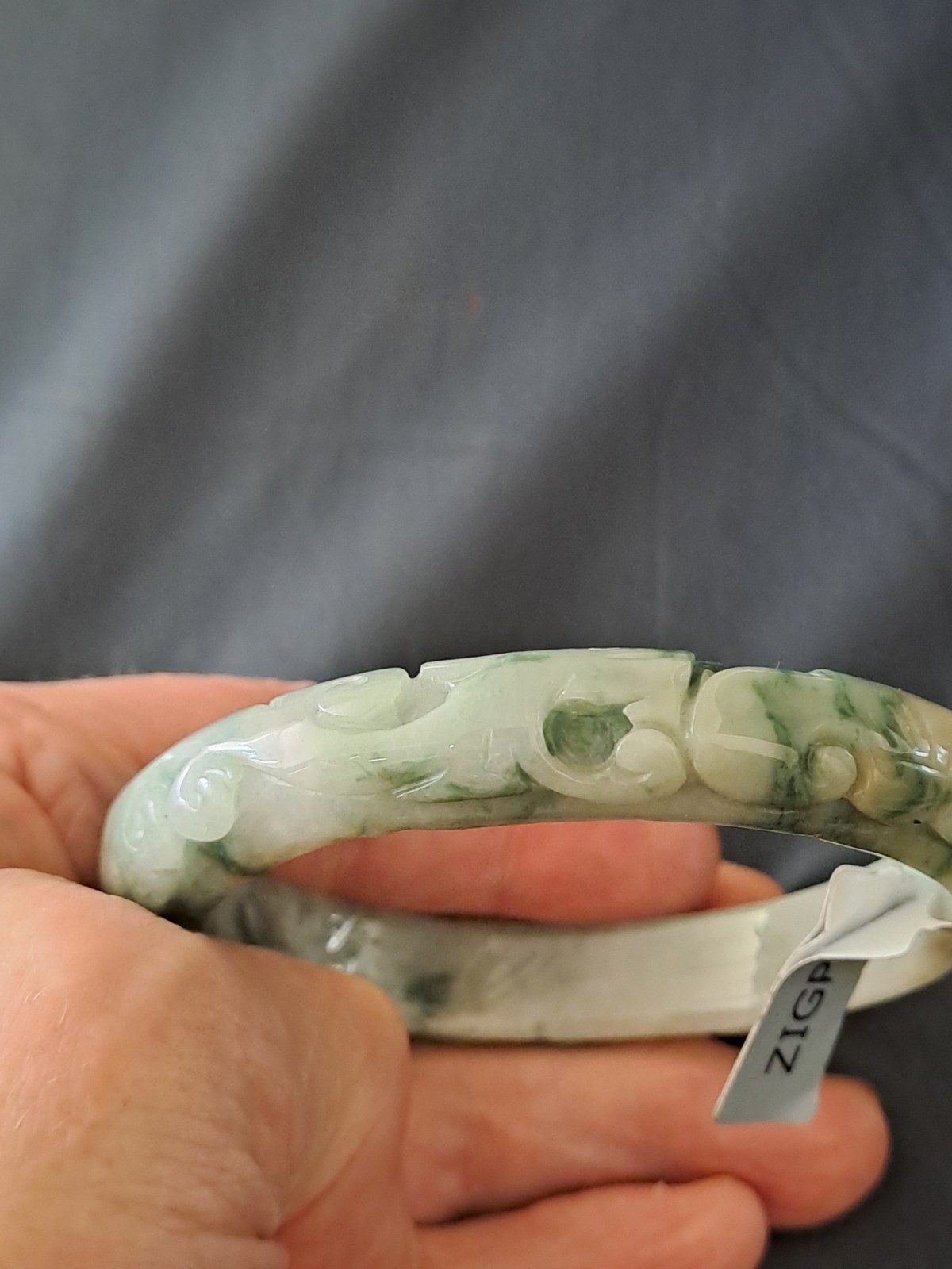 BURMESE JADEITE GRADE A CERTIFIED 300CTS ” DRAGON & PHOENIX ” CARVED BANGLE