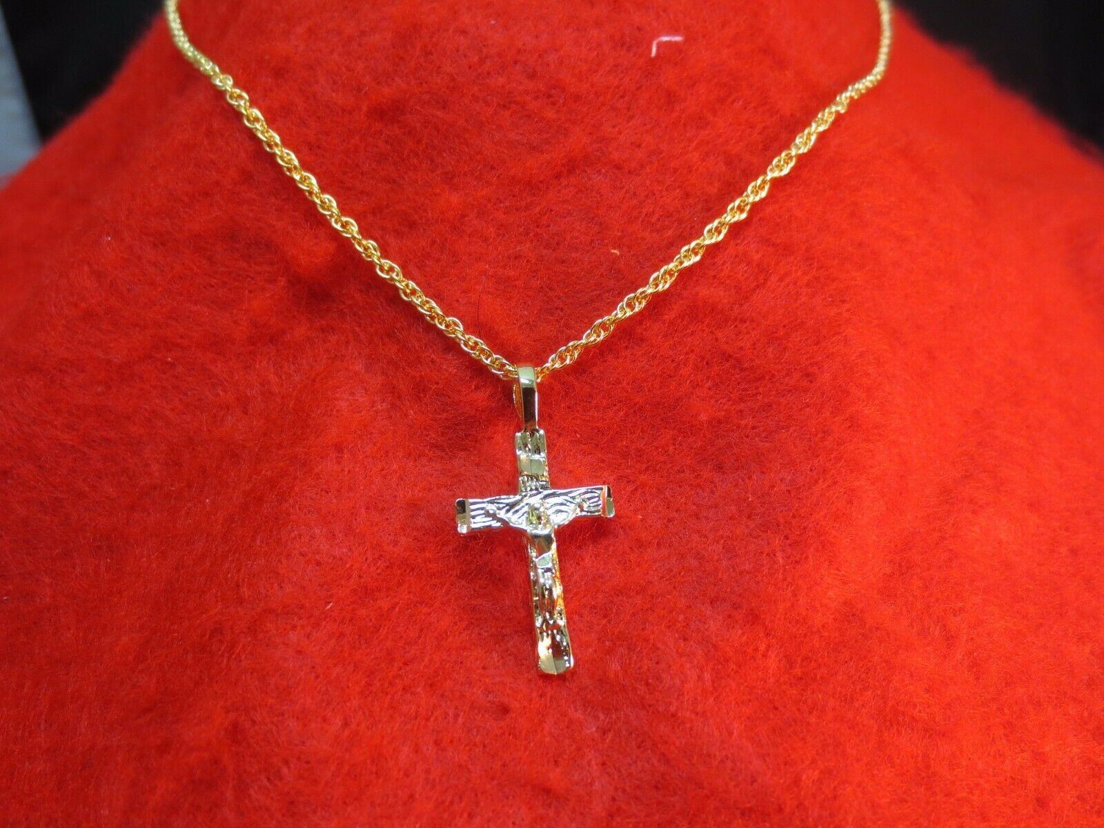 14 KT GOLD EP CRUCIFIX CROSS CHARM PENDANT & 16,18,20,24 or30″ ROPE CHAIN -2052