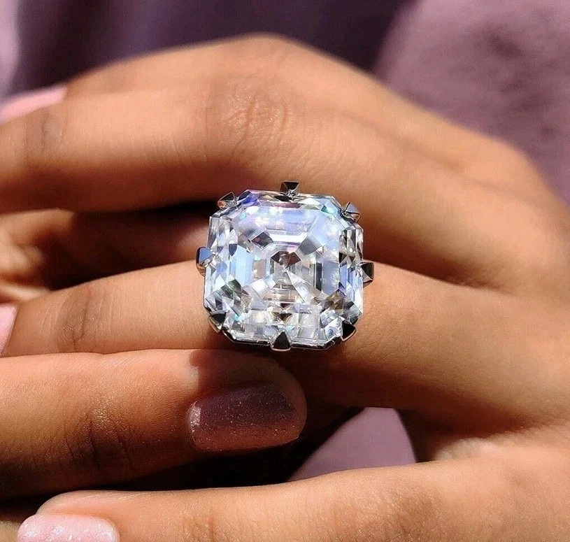 20 CT Certified Asscher Cut White Diamond Ring, Tariffs FREE & Matching Studs.