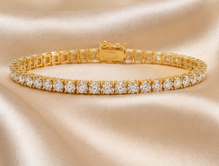 10CT Round Cut Simulated Diamond Tennis Bracelet Push Lock 14kYellow Gold Plated