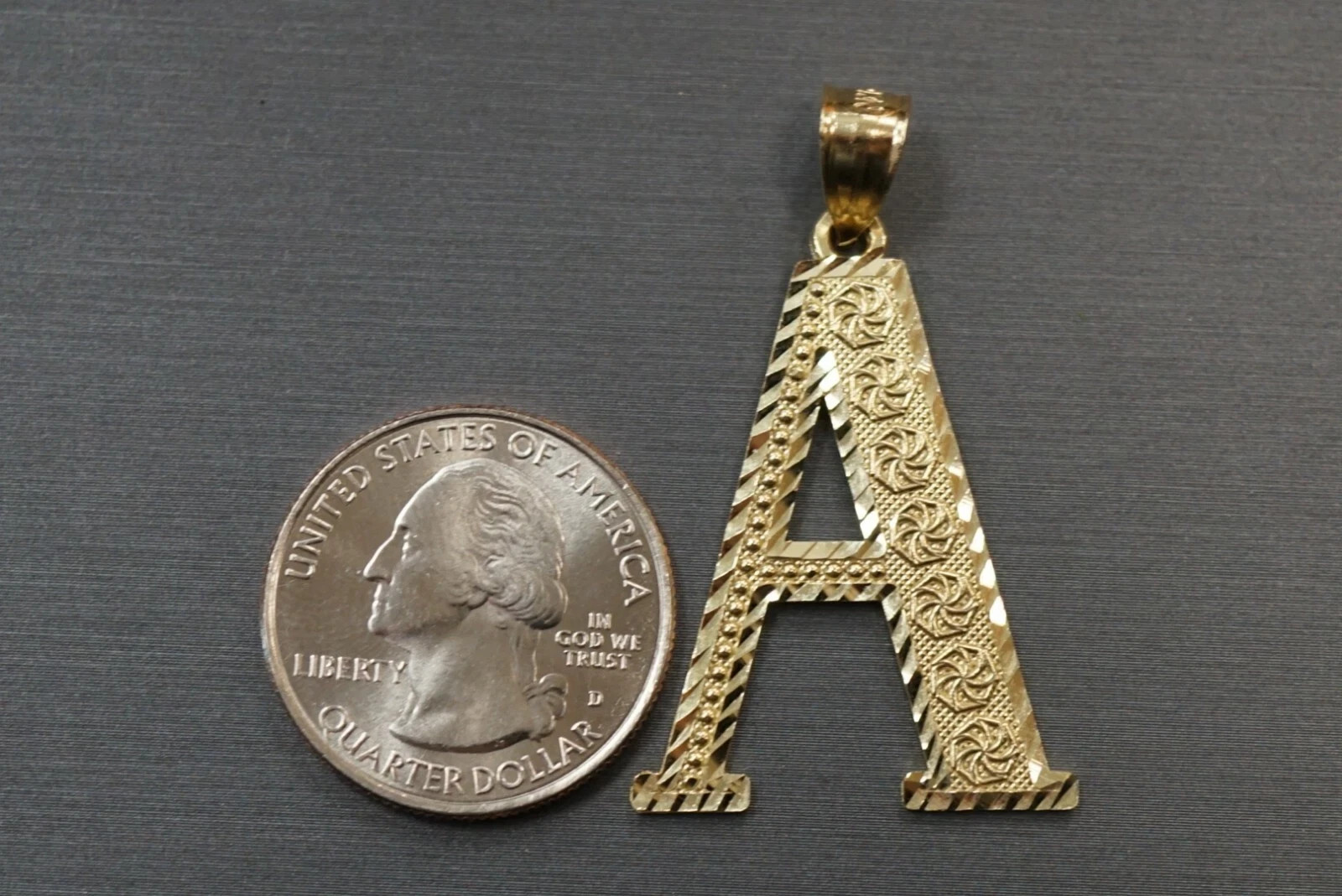 Real 10K Yellow Gold Diamond Cut Alphabet Initial Charm A B C D E F Y Z Pendant.
