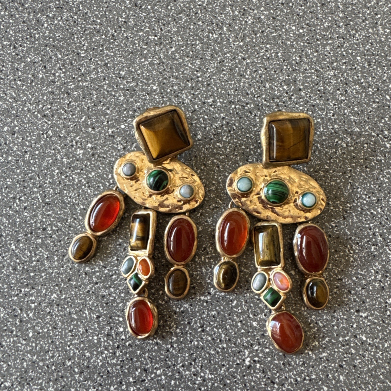 Zara Gold Hammered Brown Orange multicoloured Chandelier Earrings