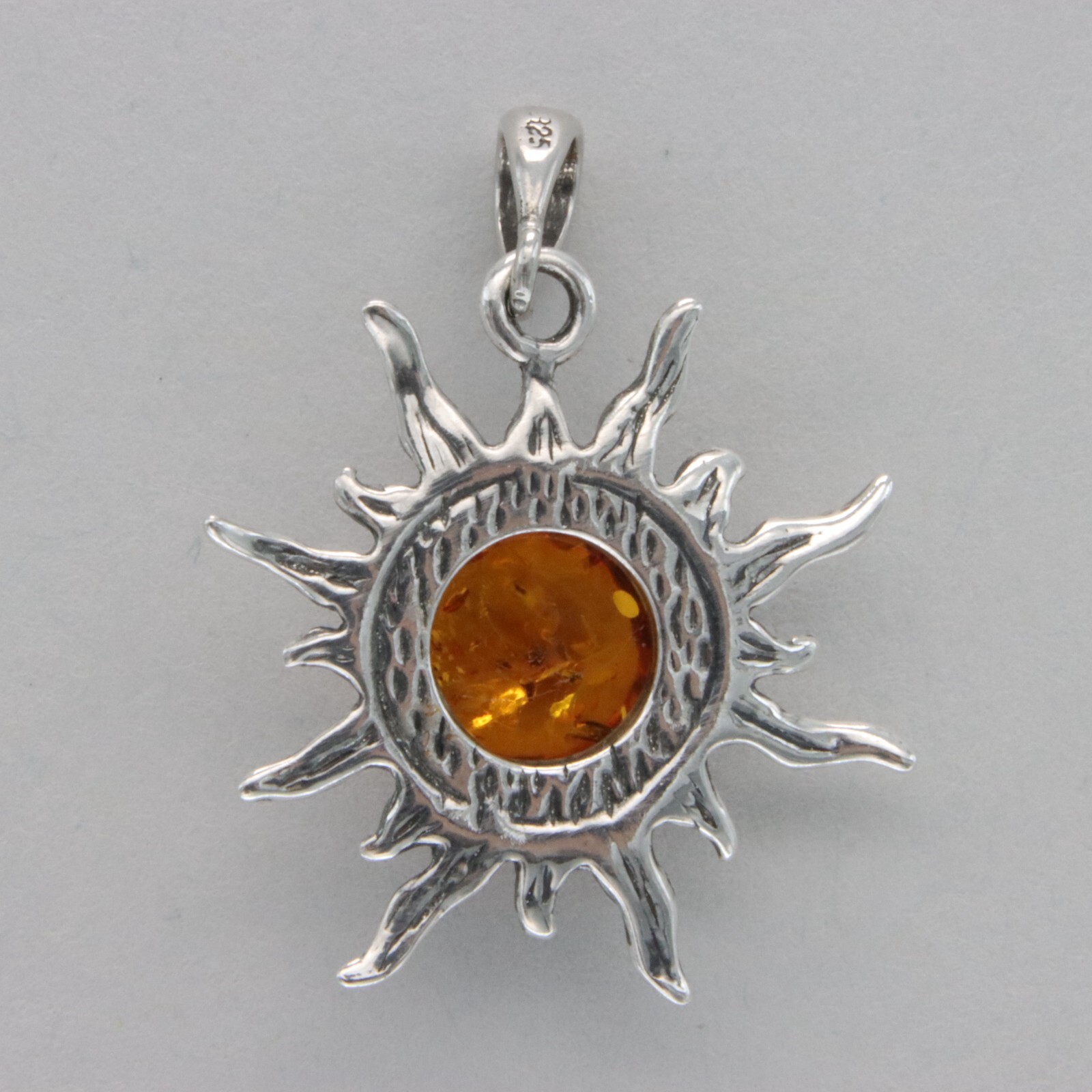 Cognac / Brown BALTIC AMBER Sun Star Pendant 925 STERLING SILVER Natural #2417e
