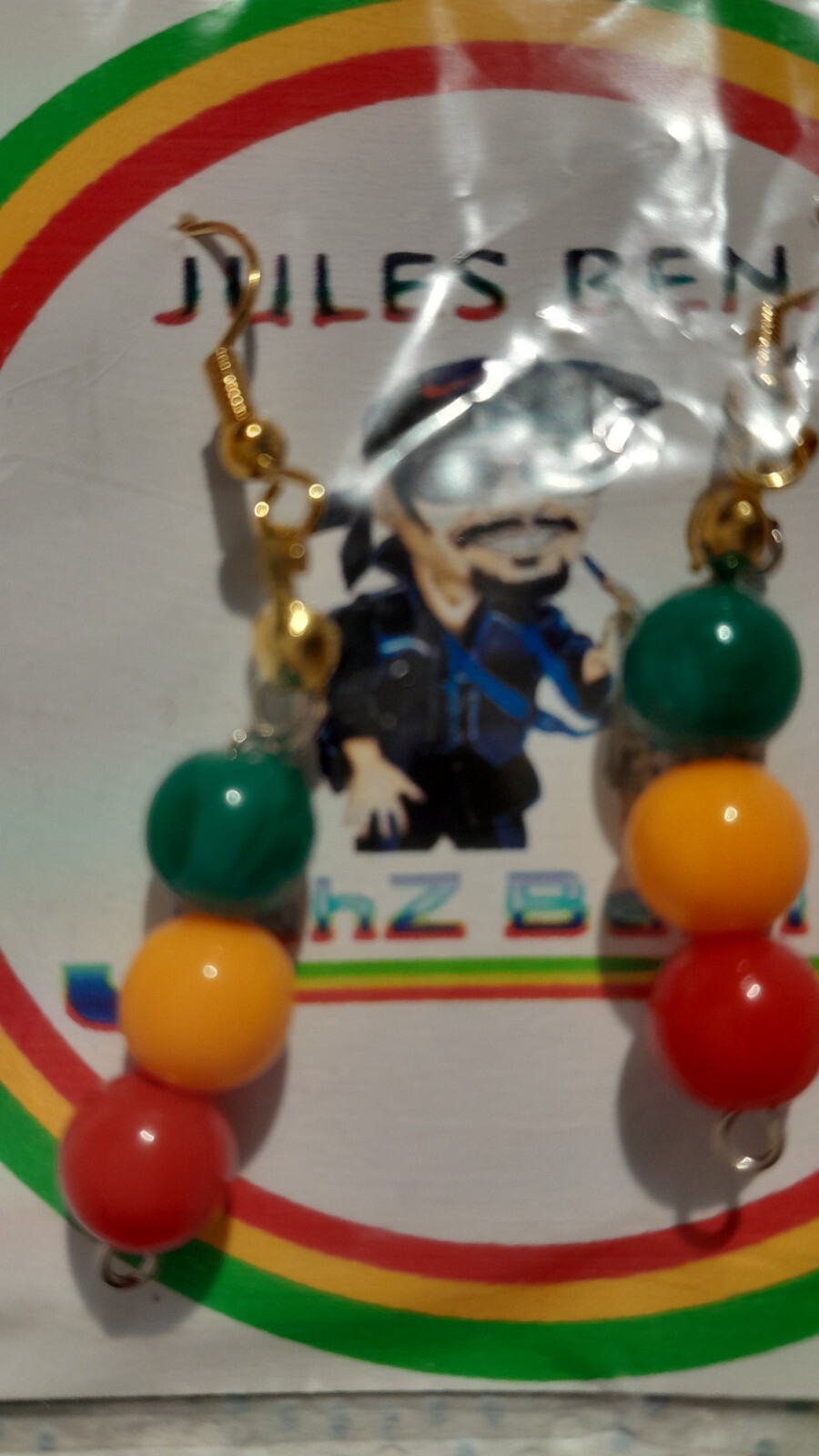 RASTA Beads – Ear Ring / design size 3cm X 1cm approx FREE UK DELIVERY