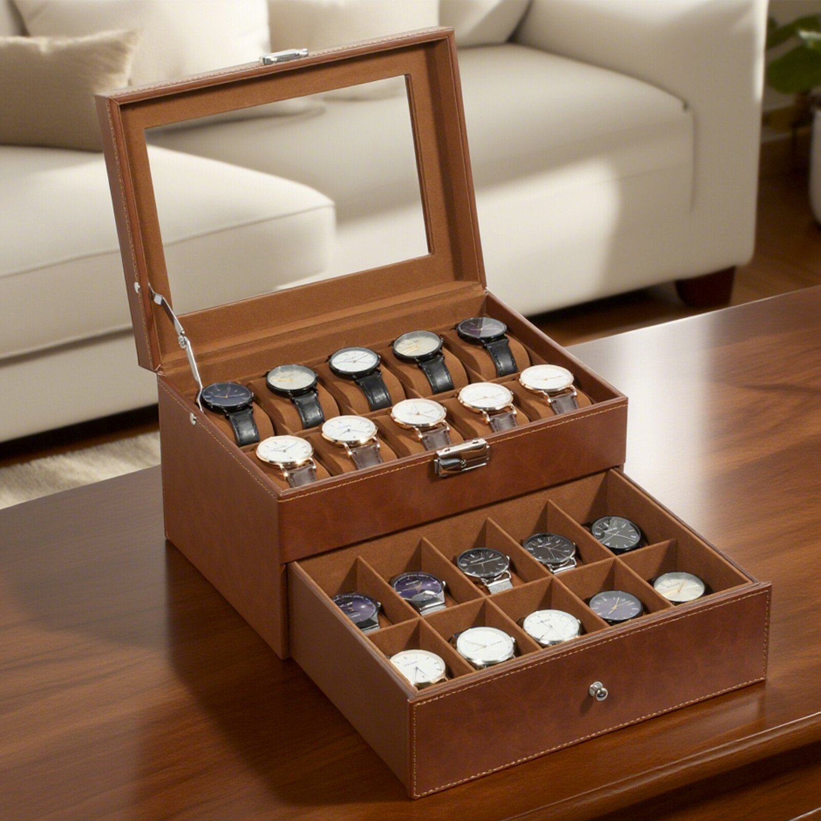 【Preloved】20 Slots Watch Box Watch Case PU Leather Jewelry Storage Display Case