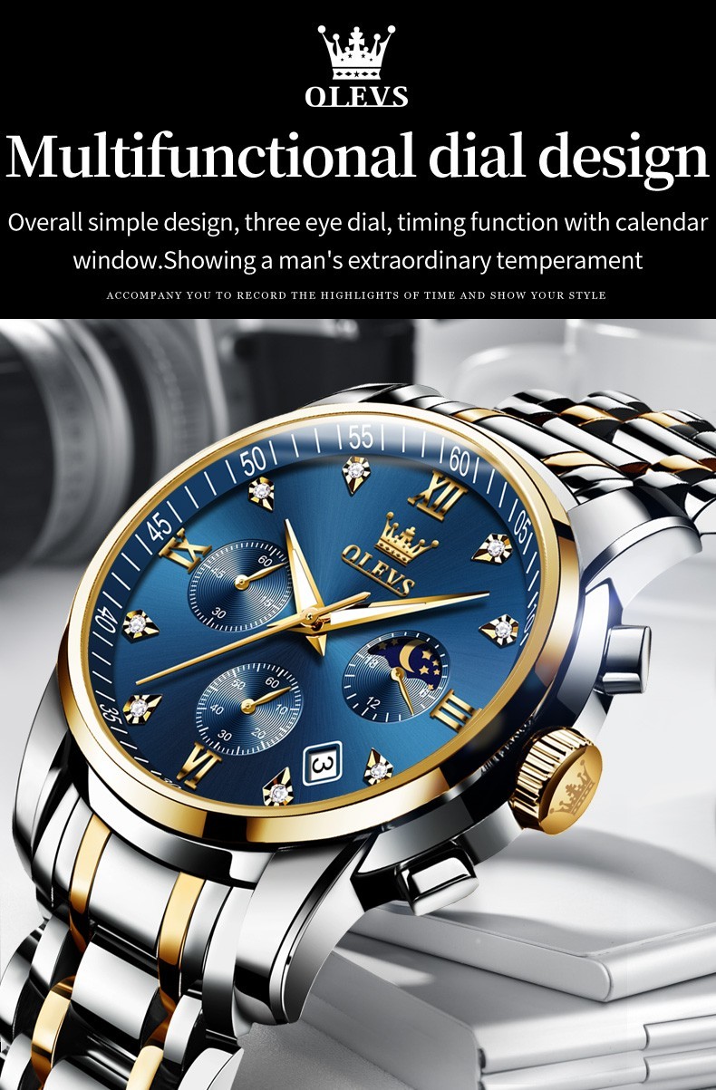 OLEVS 2858 Business Wrist Casual Quartz Luminous Mens Sports Waterproof Watches