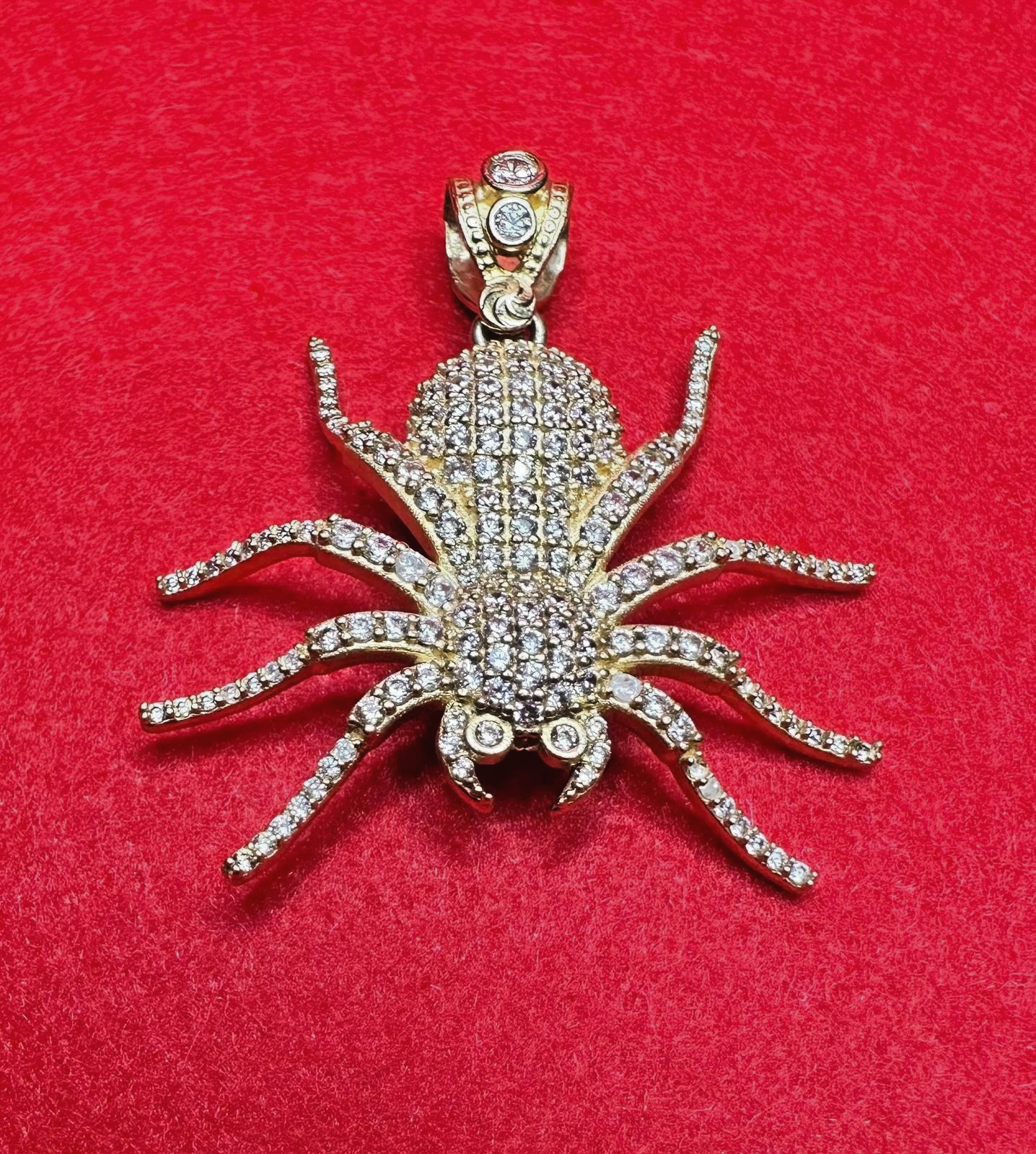 14K Gold Iced-Out Spider Pendant With Cubic zirconia