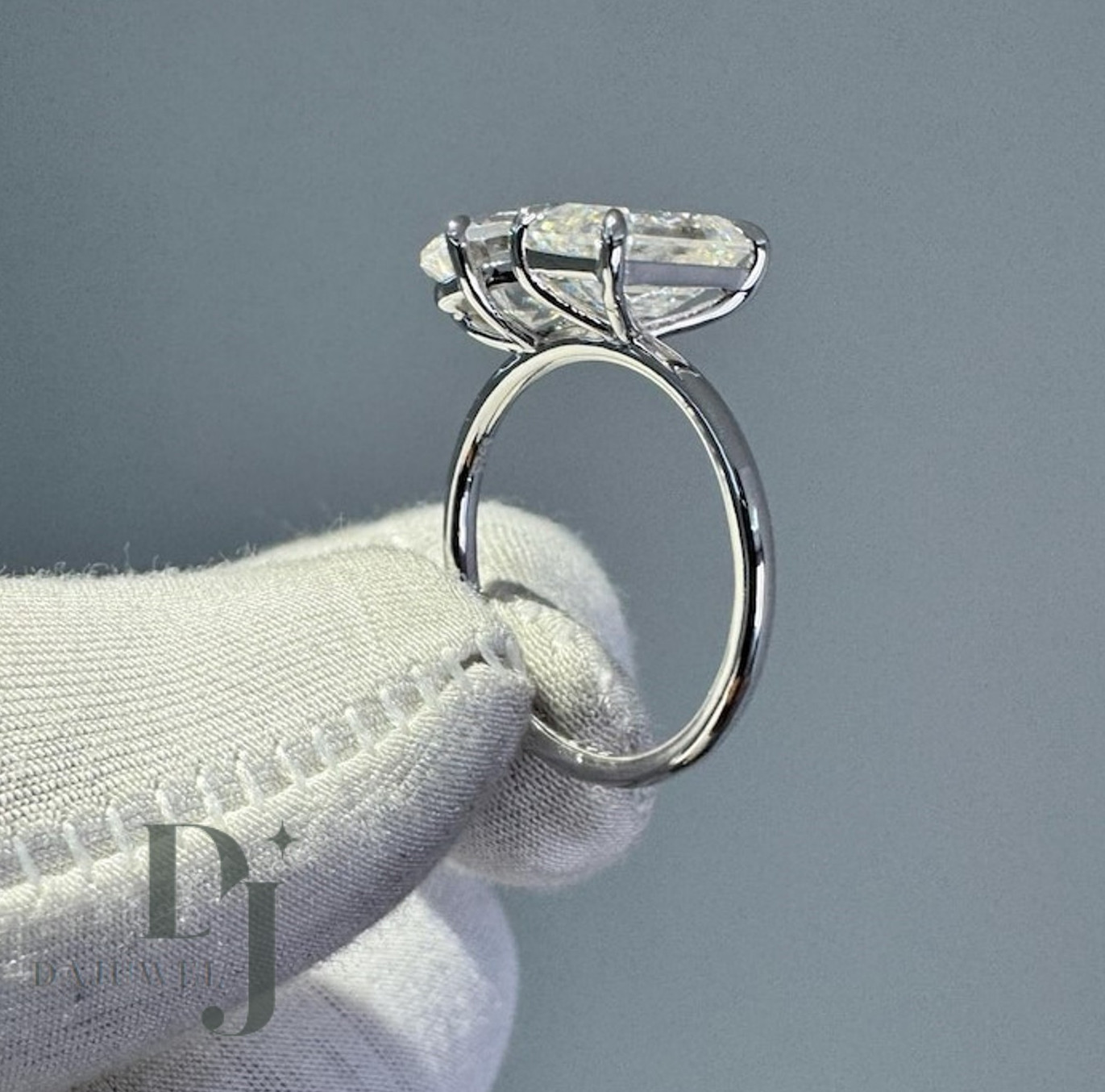 3 CT Pear/Emerald Cut Moissanite Toi Et Moi Engagement Ring Solid 14K White Gold