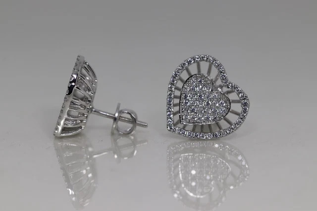 Moissanite 1.90Ct Round Cut Women’s Heart Stud Earrings In 14K White Gold Plated