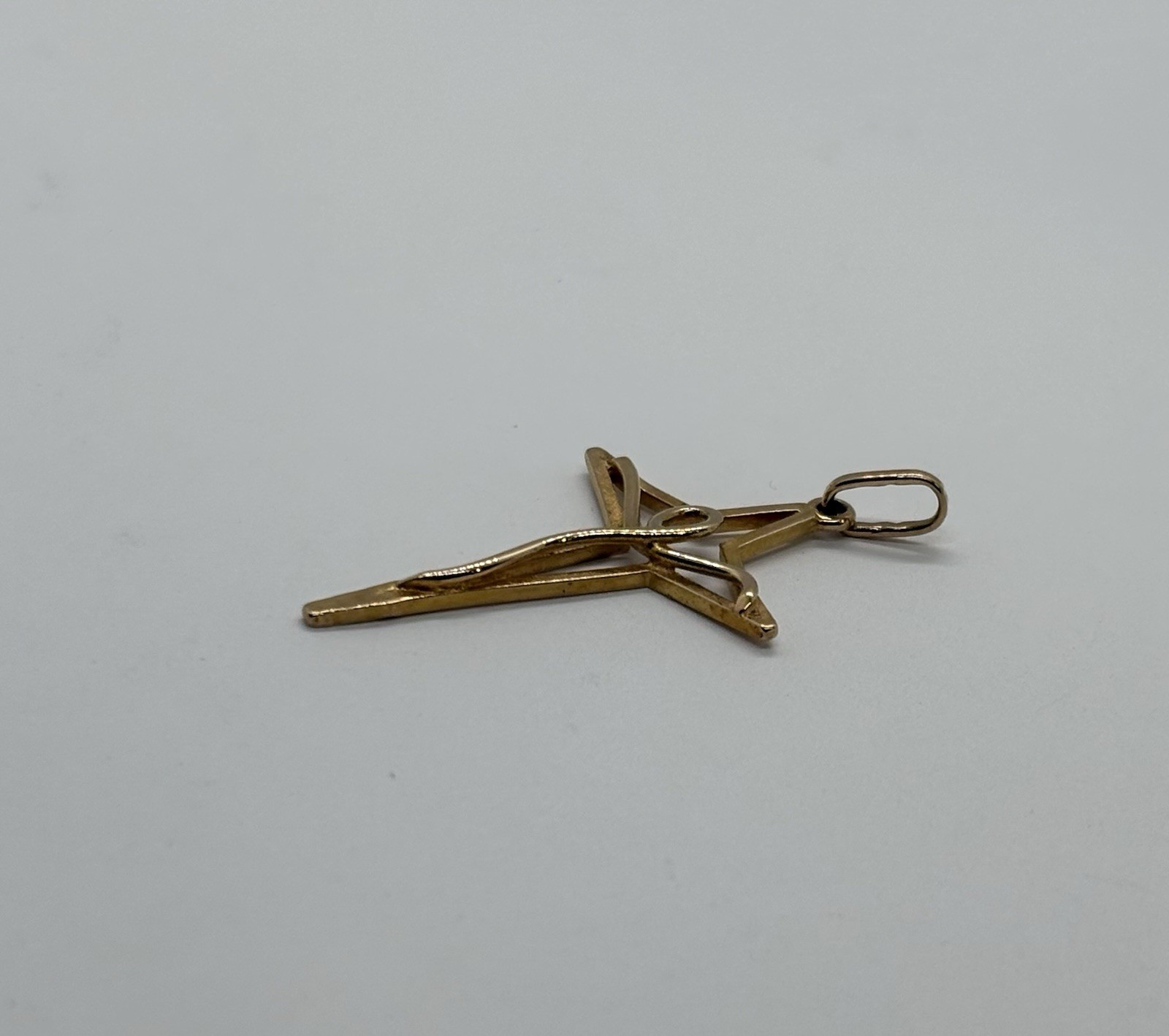Minimalistic 14k Yellow Gold Crucifix Pendant. One Of A Kind Design.