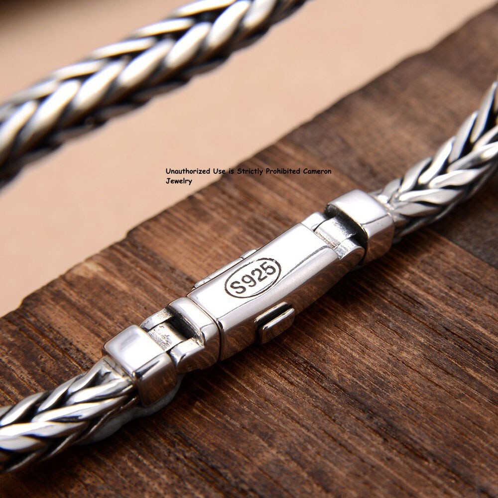 Pure S925 Sterling Silver Chain Men Women 5mm Wheat Link Bracelet 7.1-8.7inch