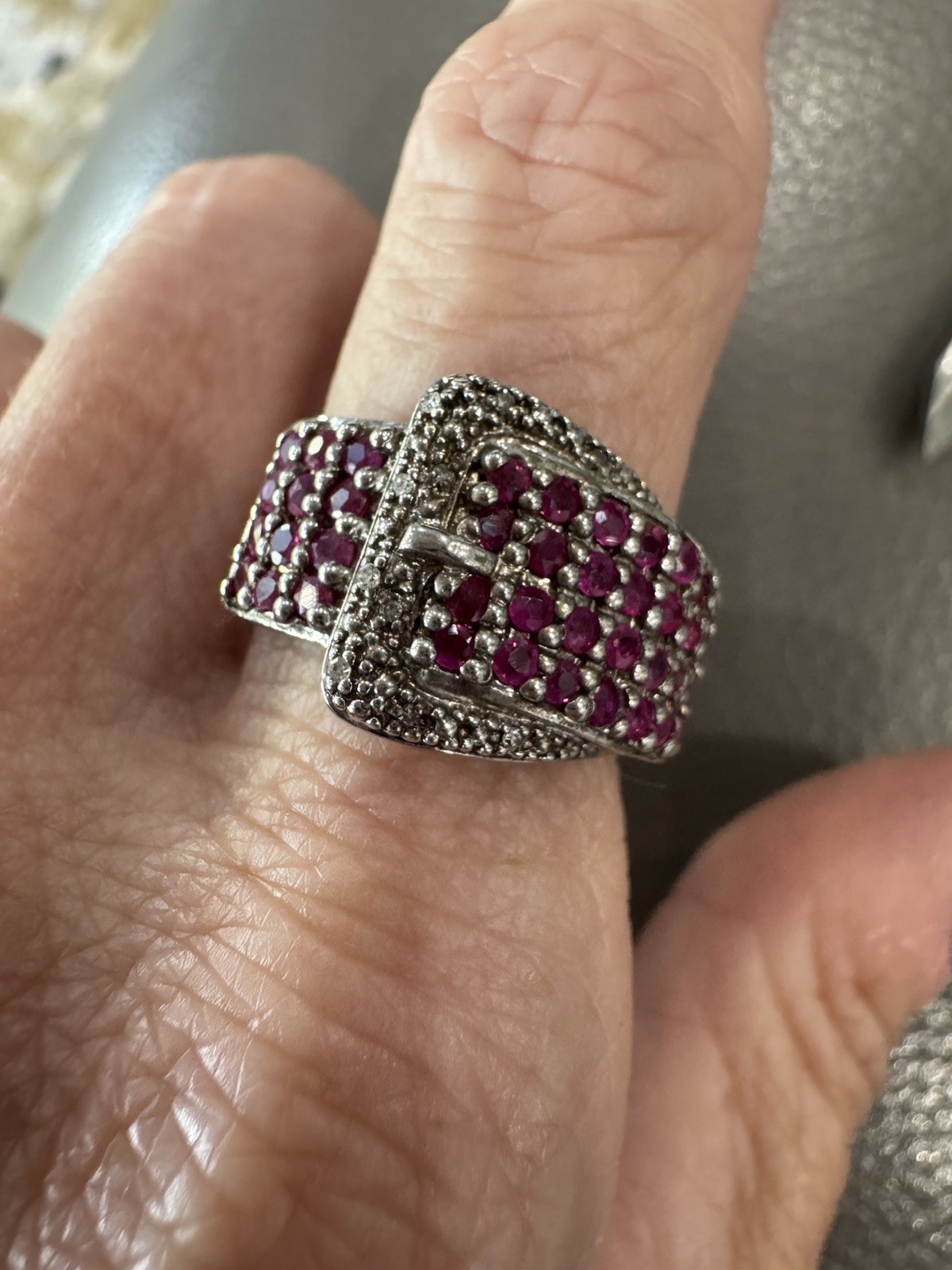 925 Sterling Silver Ring Ruby Natural Gemstone jewelry Size 7 Buckle Design