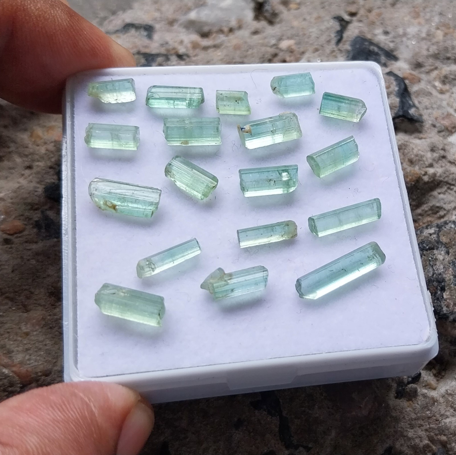 16Ct 7 to 13 MM Natural Light Green Color Tourmaline Rough Pencil 17 Piece Lot