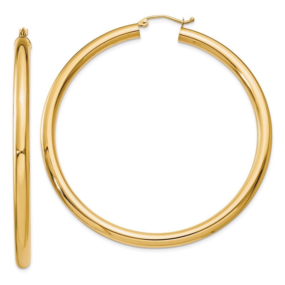 10k Yellow Gold 4mm Tube Hoop Earrings for Women 4.77g L-60mm, W-4mm