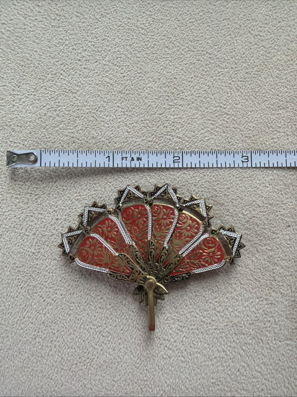 Vintage Spanish Damascene Jewelry Retractable Fan Pin/Brooch 1960’s Spain Barbie