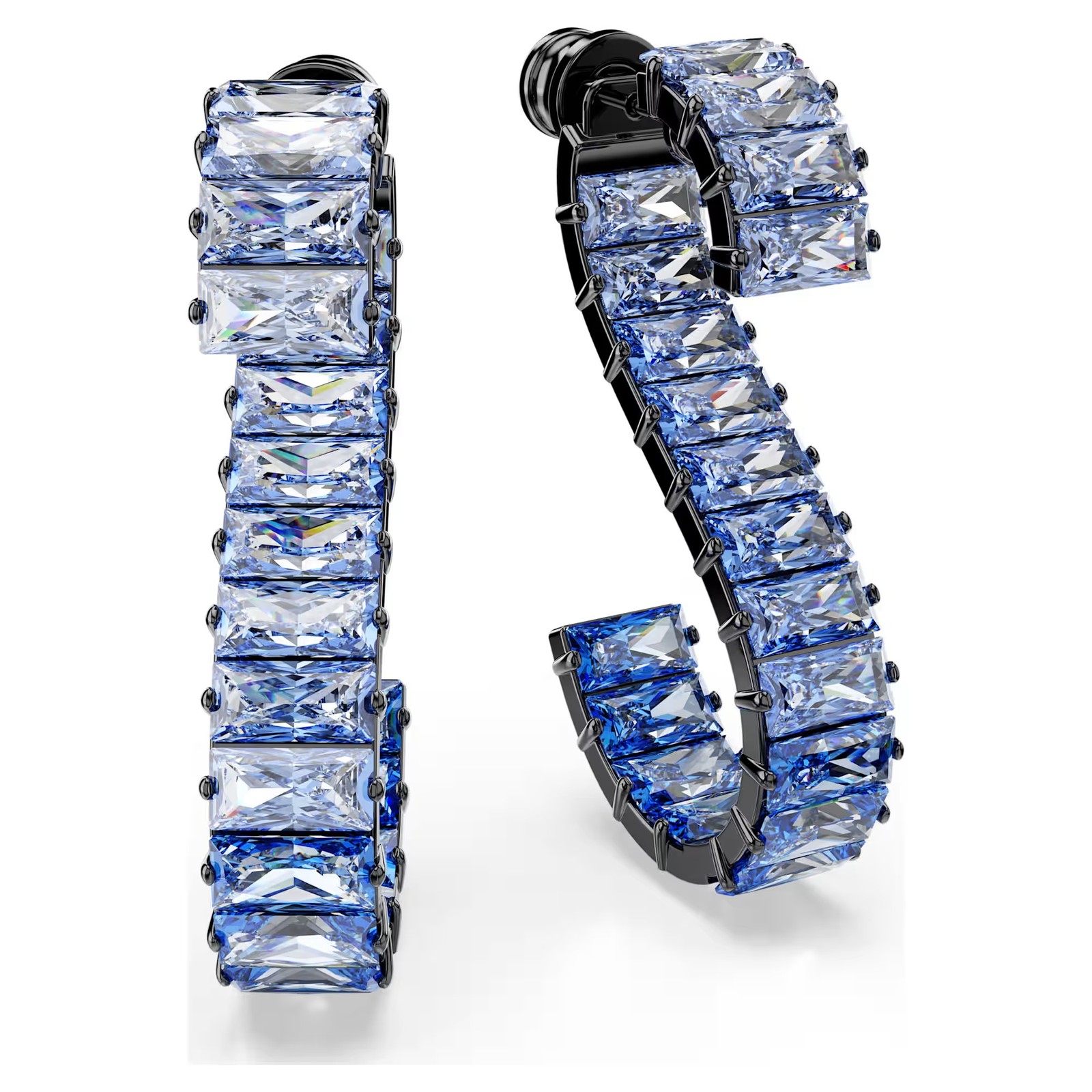 Swarovski Matrix Drop Earrings, Baguette Cut, Blue, Ruthenium Plated 5705780