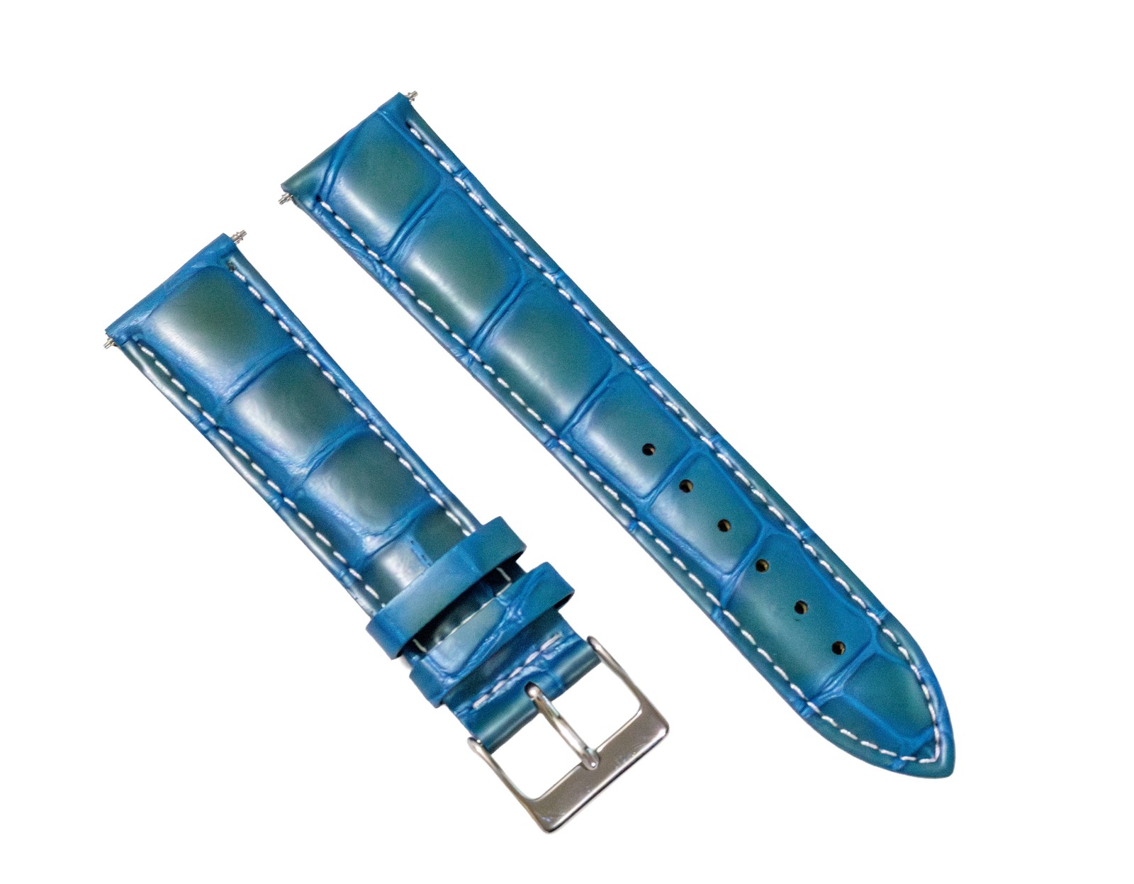 20MM LEATHER WATCH BAND FOR MAURICE LACROIX PONTOS WATCH LIGHT BLUE WHITE STITCH