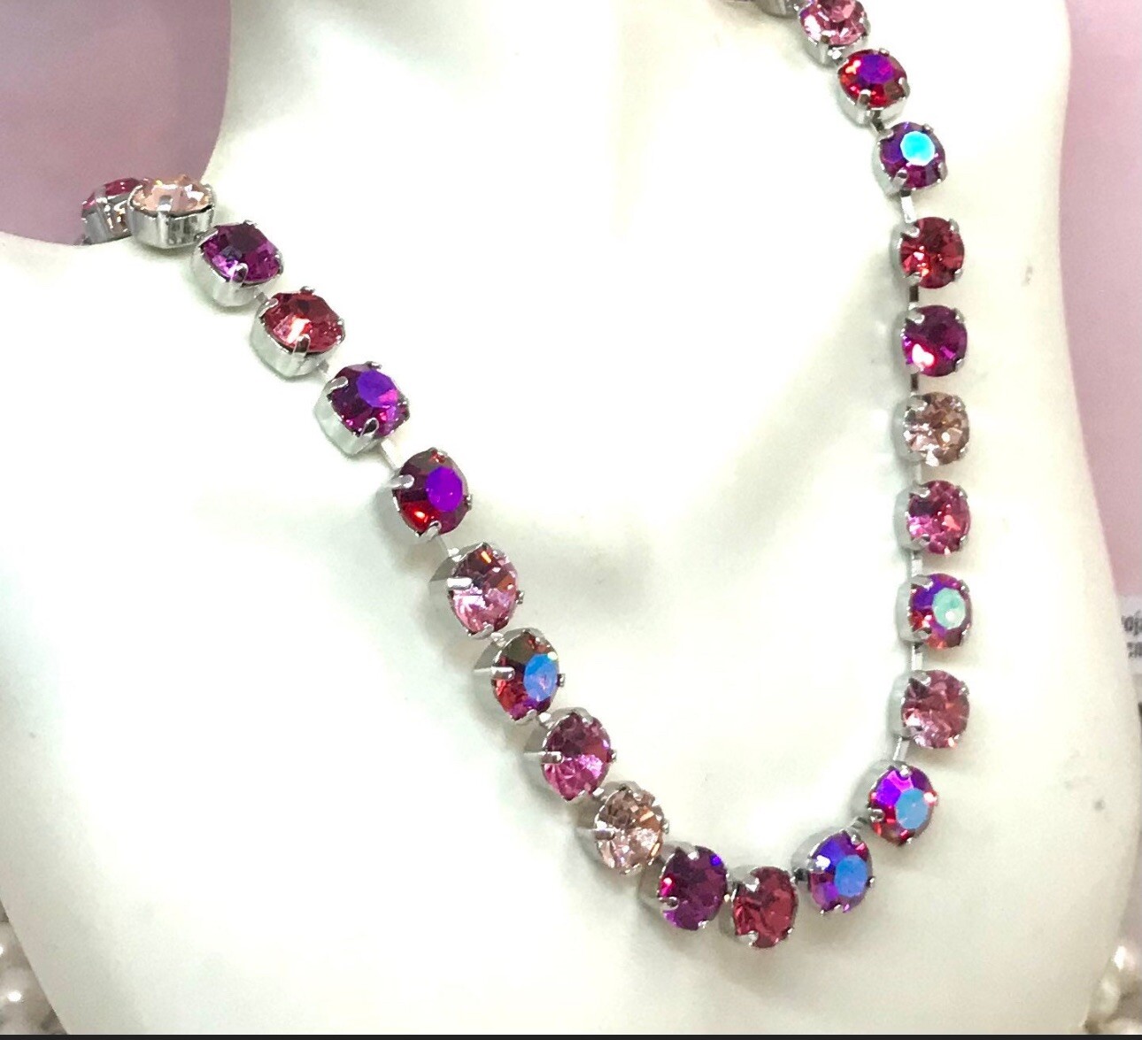 Fuchsia Pink Cup Chain Tennis Necklace, Rose Pink Mix Cup Chain Tennis Necklace