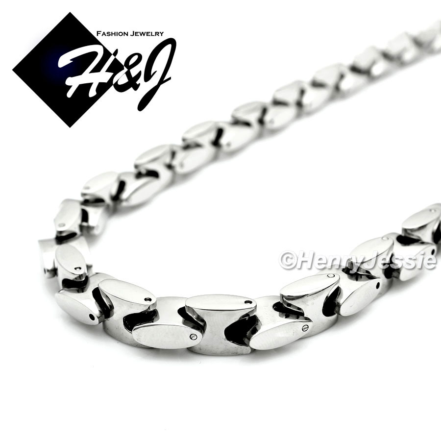 30″MEN Stainless Steel HEAVY 8mm Silver Interlock Bones Chain Necklace Pendant*K