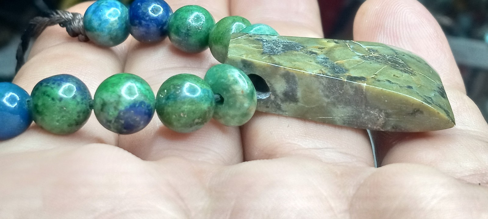 Axe on Serpentine stone hand braided adjustable Neckalce.