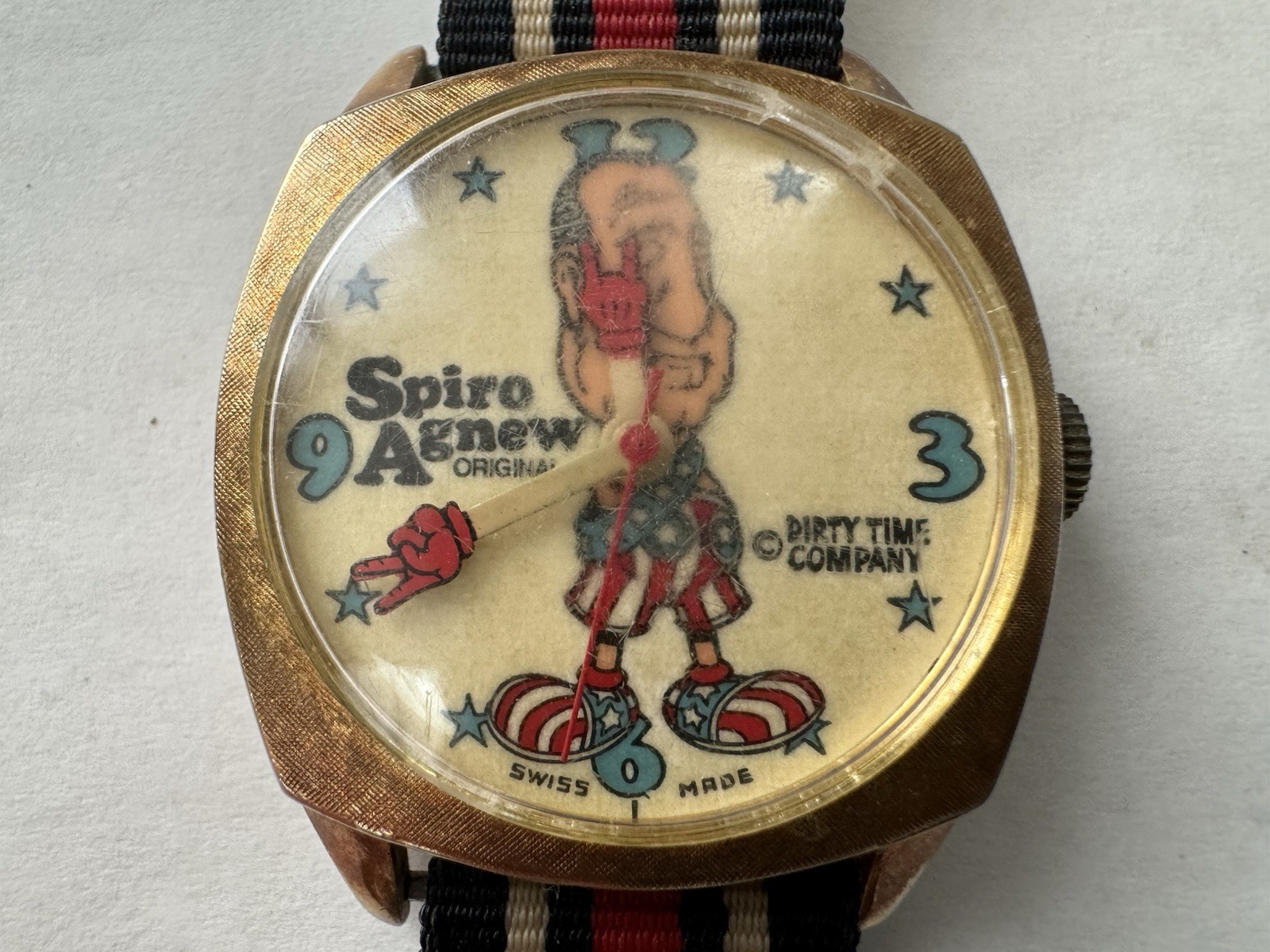 Spiro Agnew Original Swiss Made Dirty Time Co Novelty Flag Strap-not working