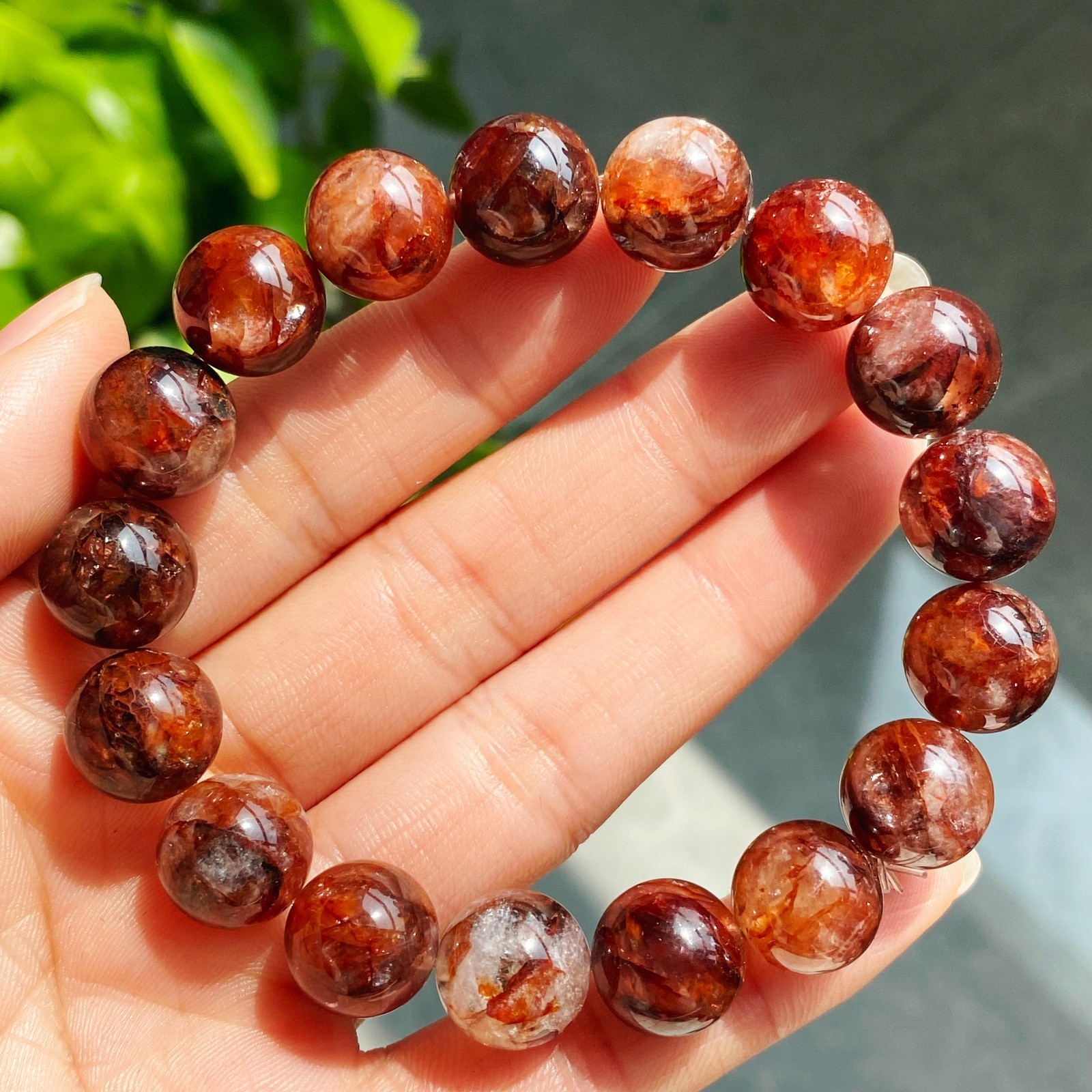 12.2mm Natural Red Multi-inclusions Phantom Quartz Crystal Beads Bracelet 2910