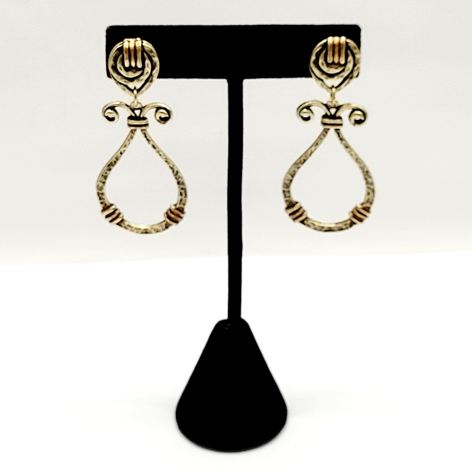 Modern Geometric Loop Hammered Look Ornate Stud Mix Metal Tone Pierced Earrings