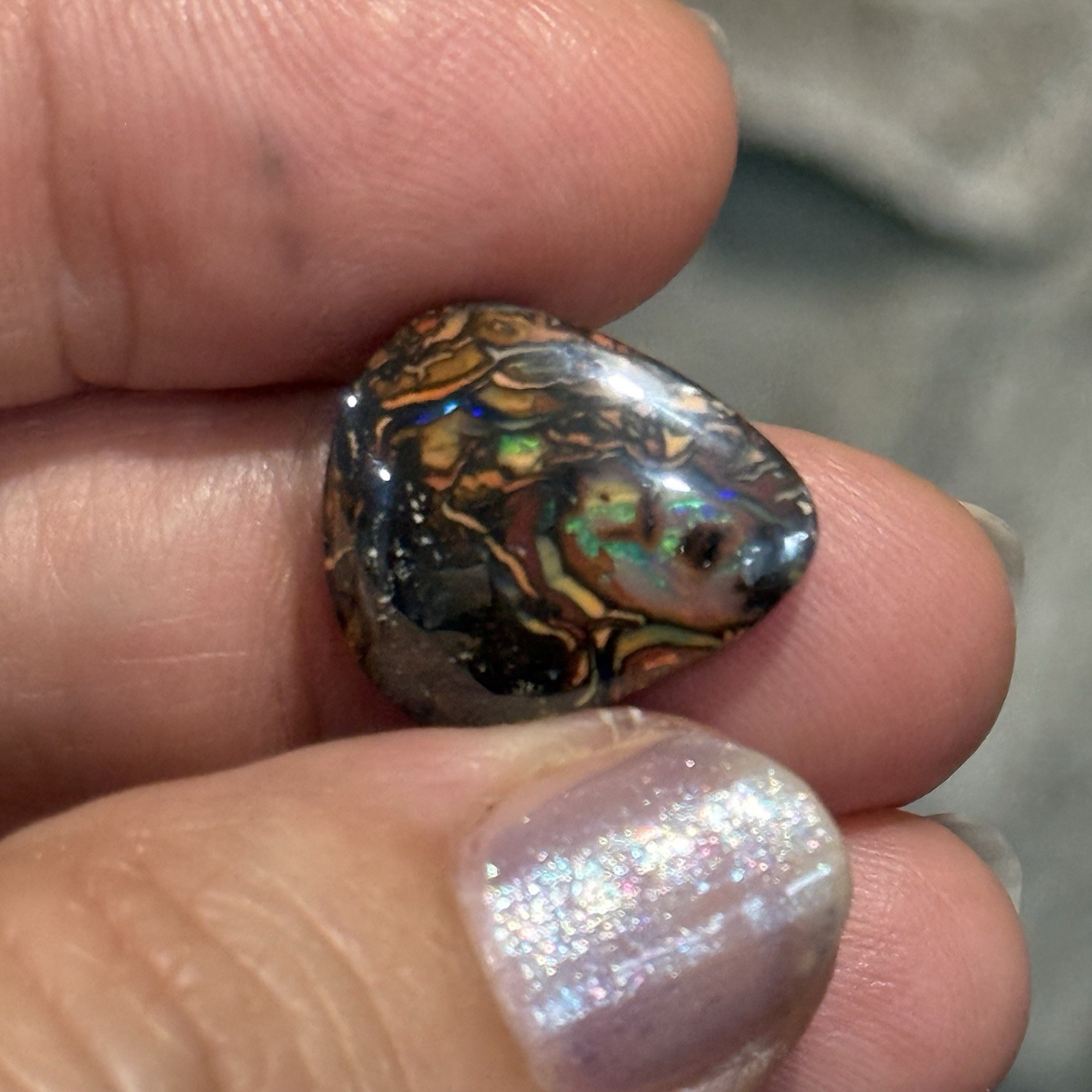 9.7ct 17x15x4.3mm Colorful Australian Koroit Boulder Opal Drop Cabochon Gem