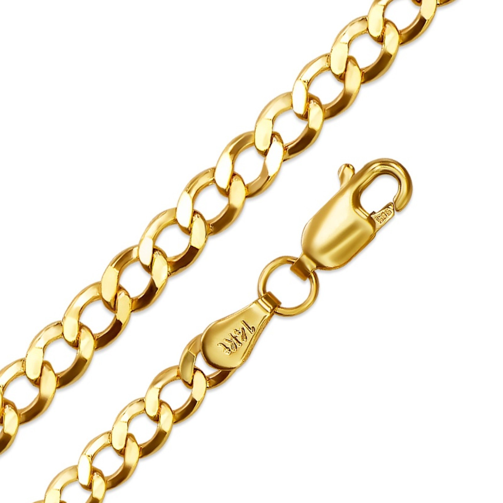 Real 14K Yellow Gold Cuban Chain Necklace Curb Link 2-6.5mm 16-26″ Men Women
