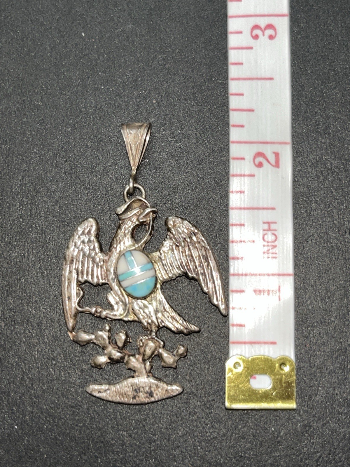 Vtg Mexico 925 Sterling Silver Eagle Pendant Turquoise Mosaic Inlay Apprx 2” 10g