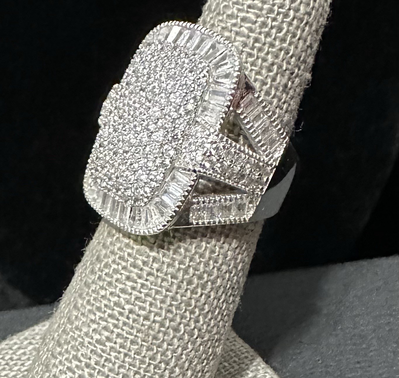 FZN Fuzion Creations 925 Sterling Silver CZ PaveBaguette Halo Cocktail Ring 5.25