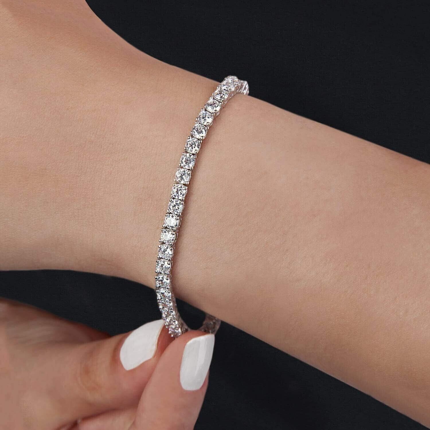 14k White Gold Plated 4MM Round Cut CZ Tennis Chain Bracelet 7.5 Inch All Colors