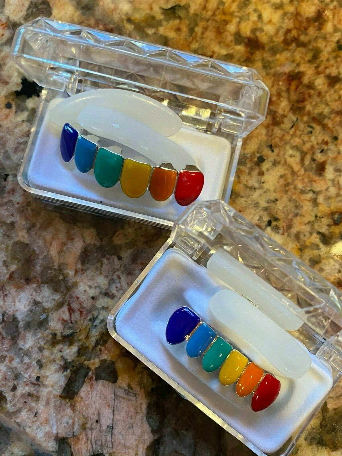 Real SOLID 925 Sterling Silver GRILLZ Teeth Top Bottom Tekashi69 Rainbow Color
