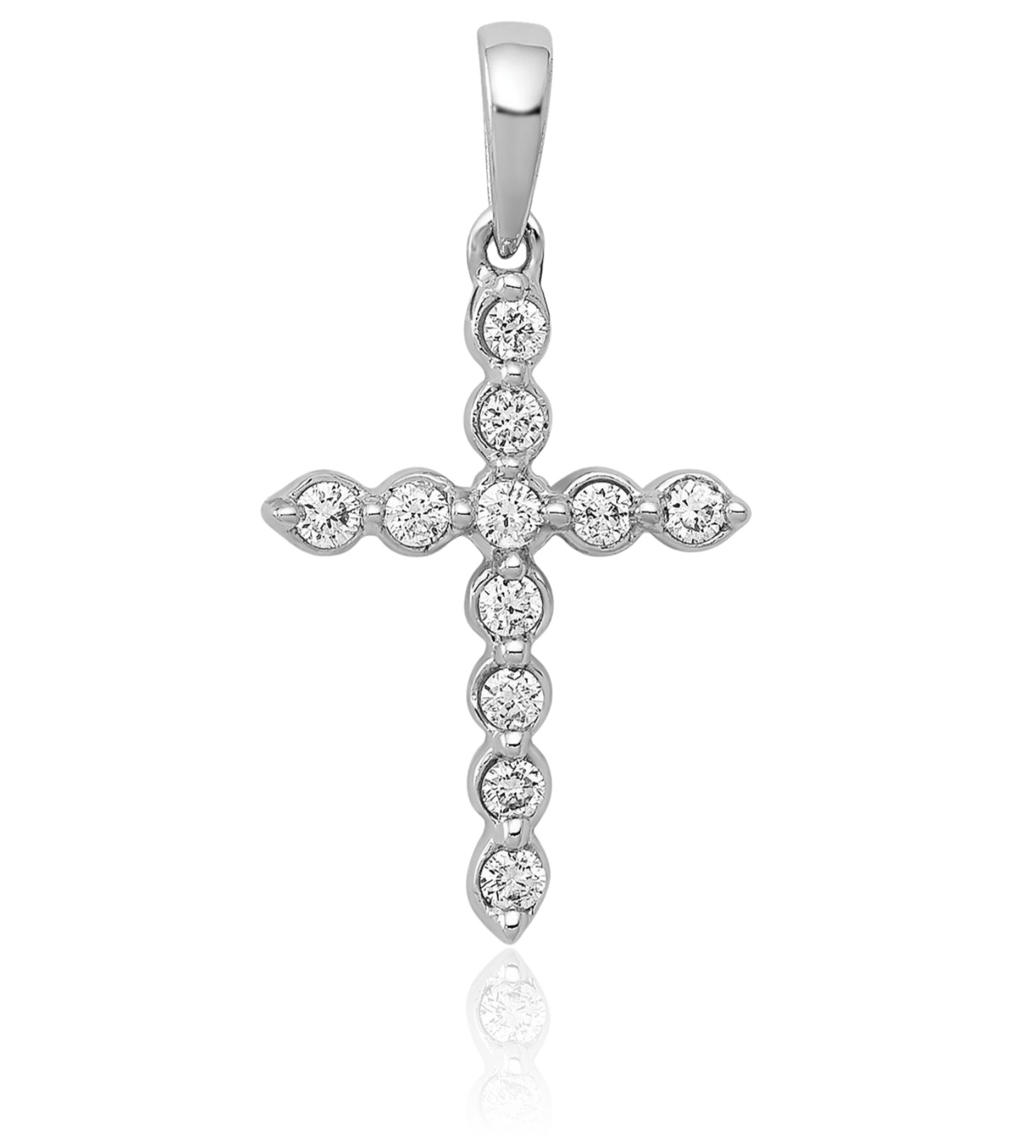 10K Solid White Gold 0.11 ct Diamond Medium Cross Pendant Necklace 19mm 3/4