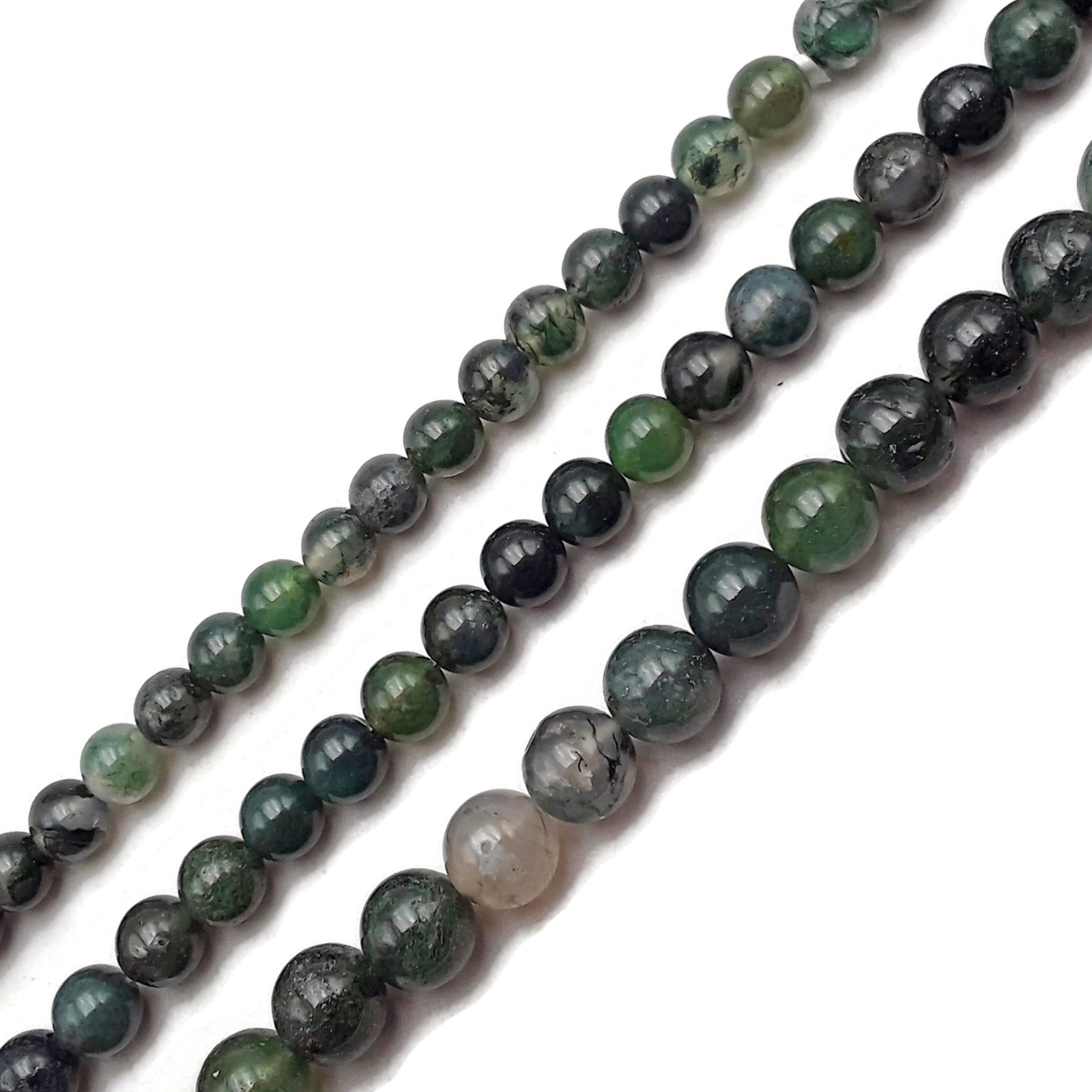 Green Moss Agate Smooth Round Beads 4mm 6mm 8mm 10mm Approx 15.5″ Strand