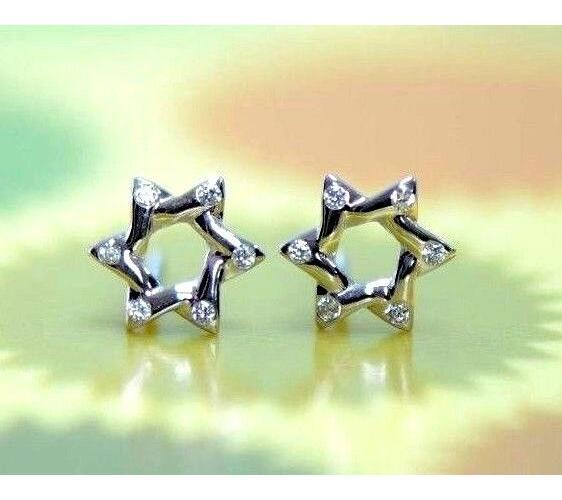14K Yellow and White Gold CZ Star of David Stud Earrings