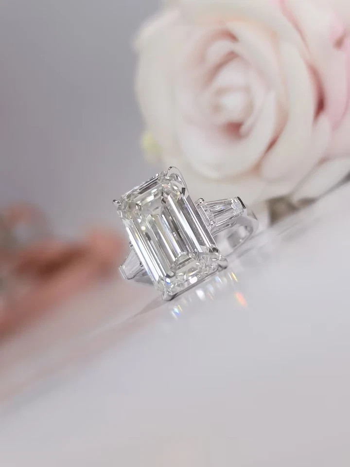 Diamond Ring IGI Certified Emerald Cut Lab Grown 14k White Gold 10 Ct VVS E F