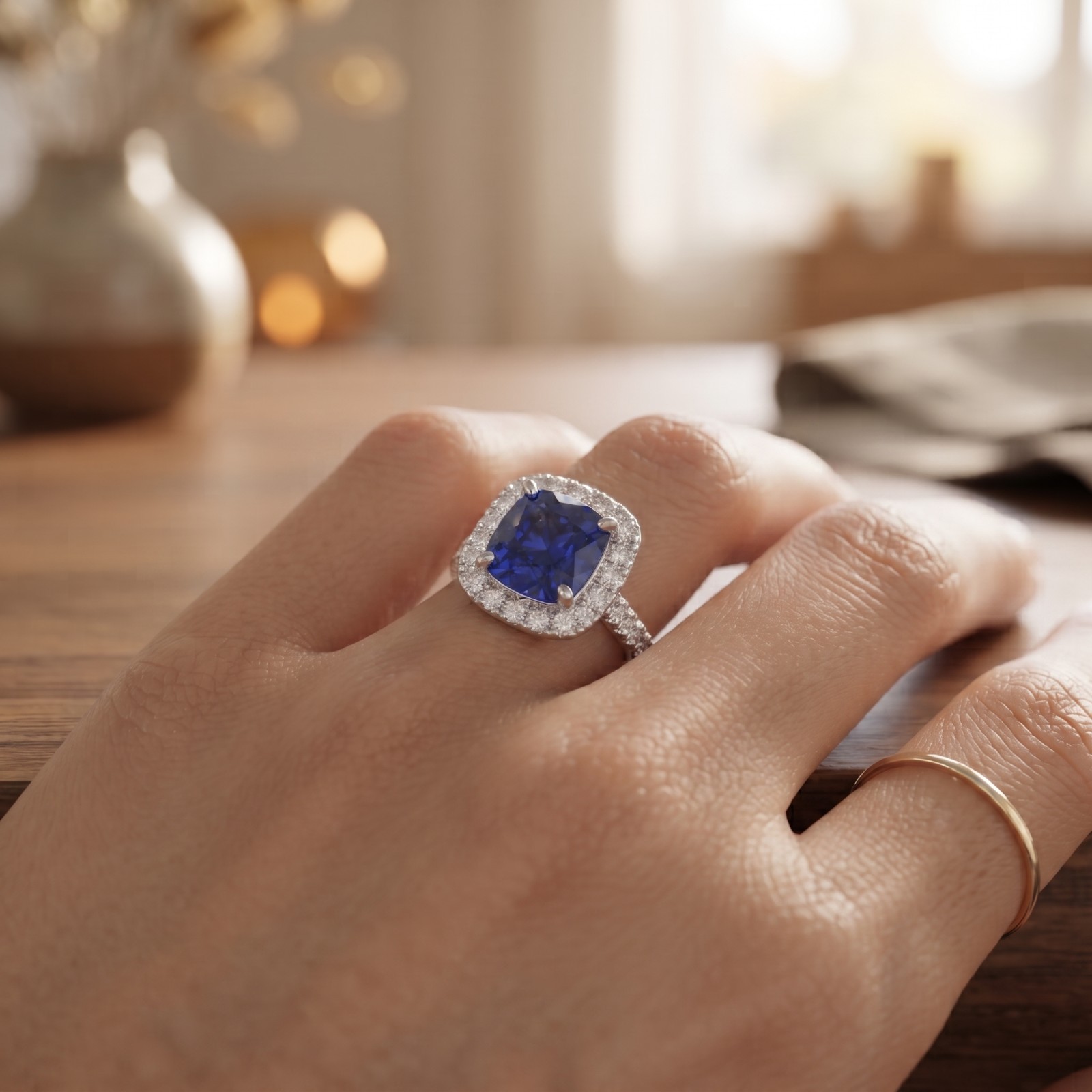 Natural Amethyst & Diamond Cushion Cut 2.80 Carat Solid 14K White Gold Fit Ring
