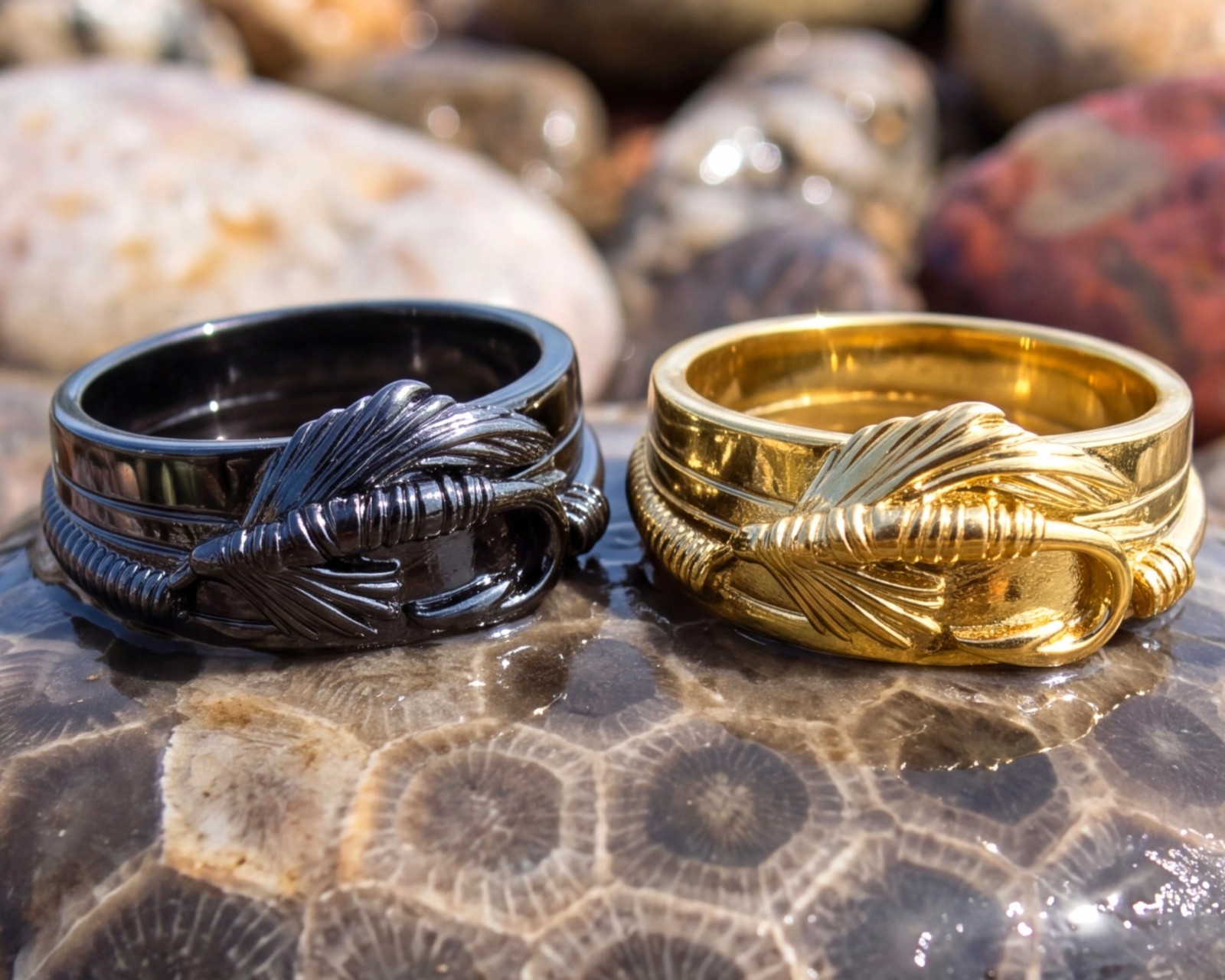Graywolf Heritage Fly Band – Fly Fishing Ring in Gold Plate or Dark Nickel
