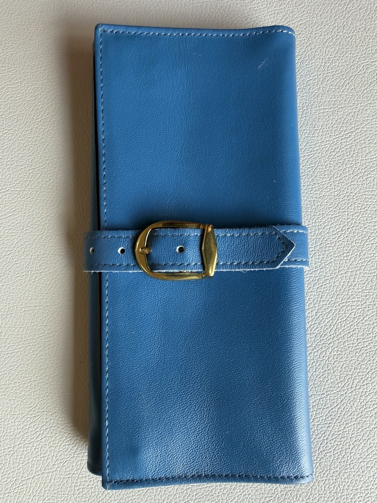 Vintage Bosca Blue Leather Jewelry Roll Travel Organizer Case Zip Pouches Italy