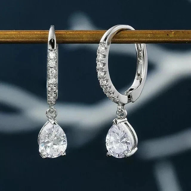 2 Ct Pear Cut Lab Created Diamond Drop & Dangle Earrings 14k White Gold Plated