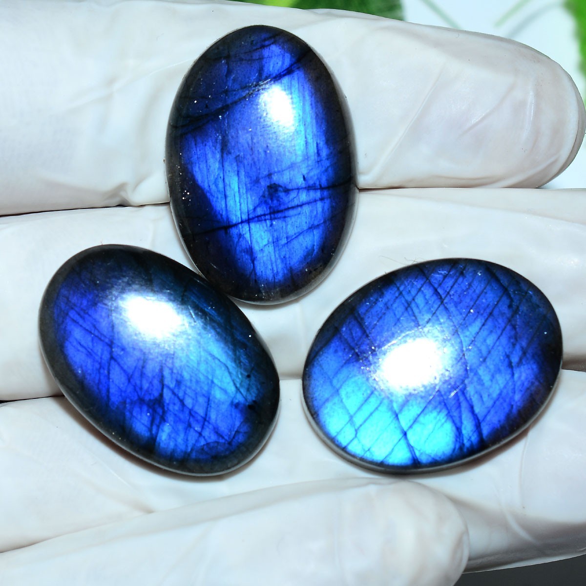 Blue Lightning Trapped~ 3 Pcs Natural Labradorite Rich Blue Shine Oval Gemstones