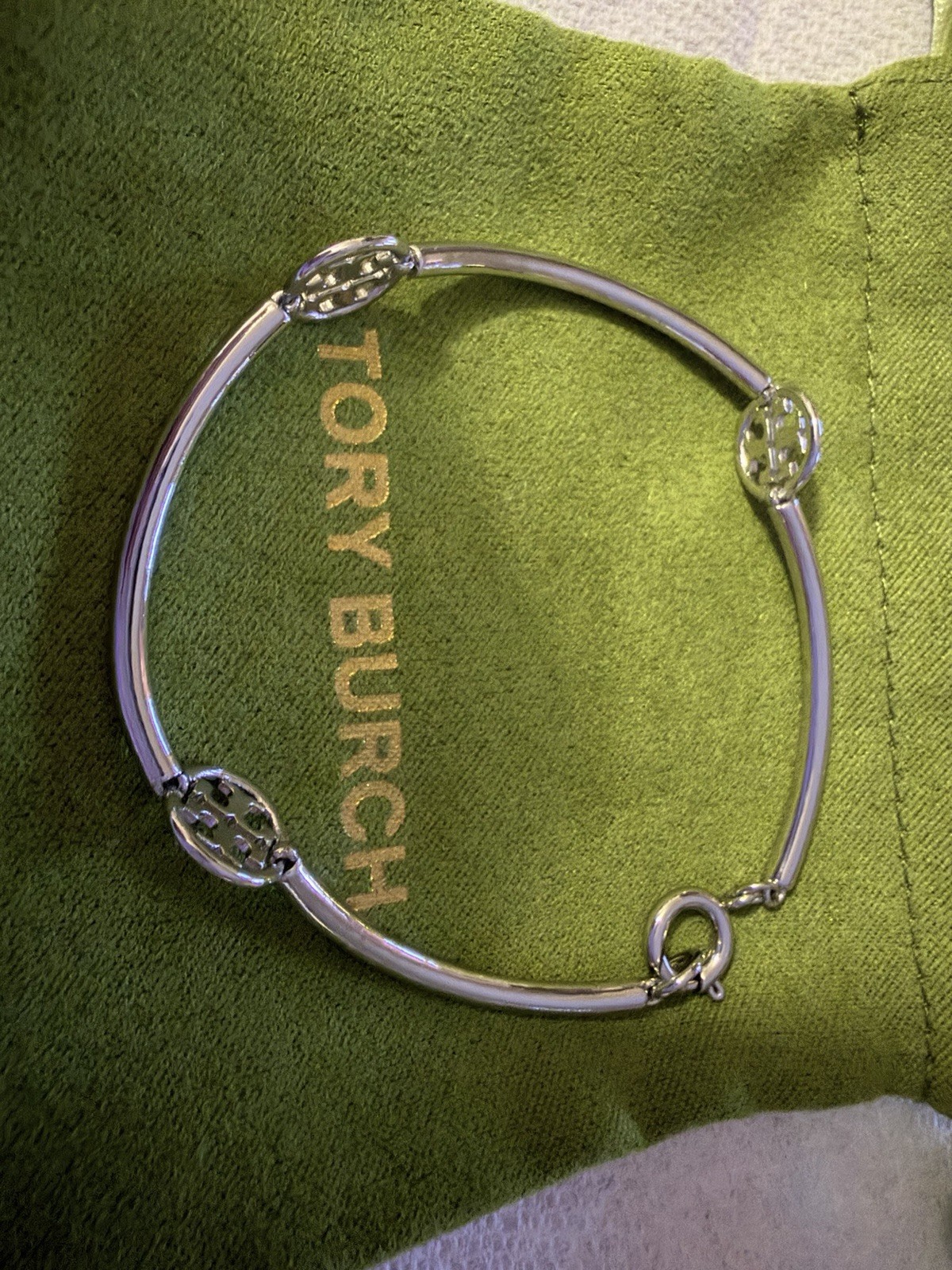 Tory Burch Silver Bracelet Logo Medallion
