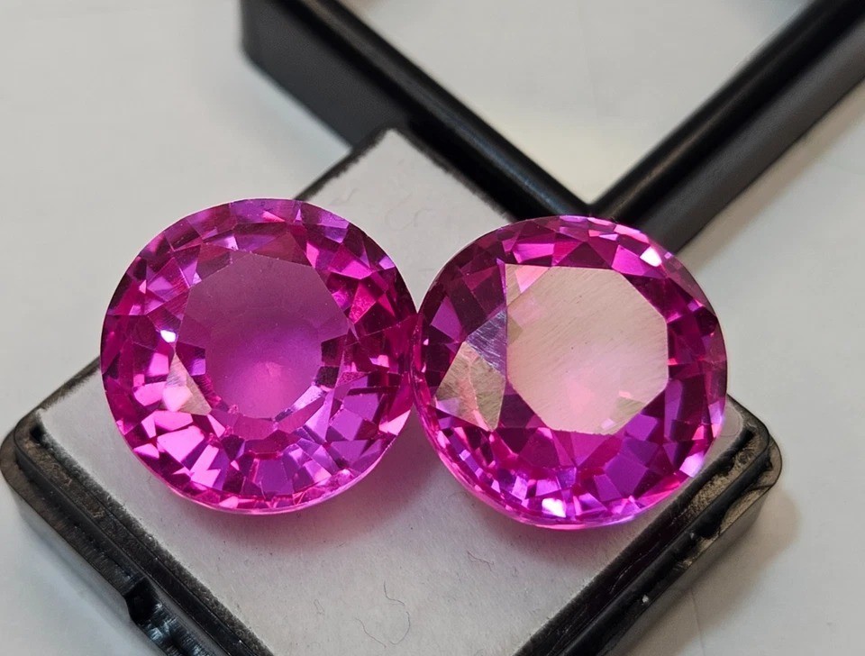 Beautiful Round Cut Pink Sapphire 36-37Ct Natural Pair Jewellery Making Gemstone