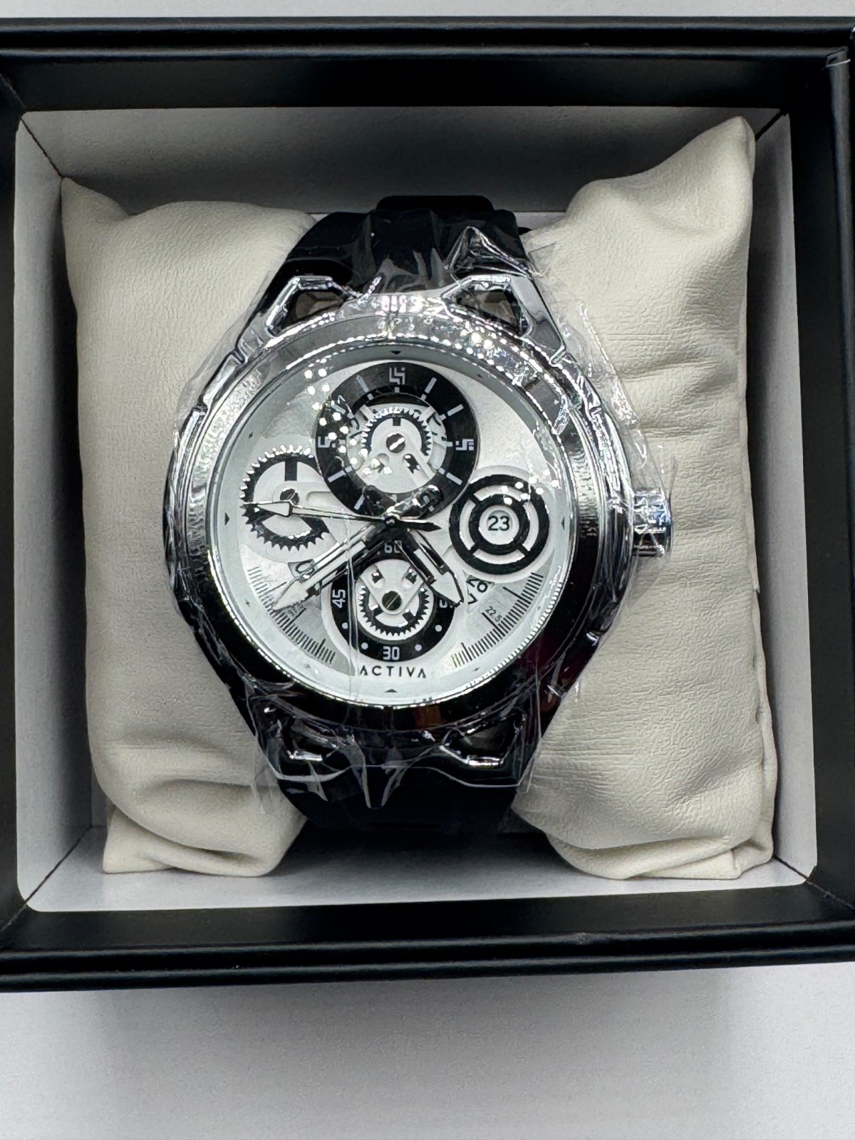 Activa ACW9349-007 Men’s Quartz Sport Watch Date Black Rubber Strap w/Box