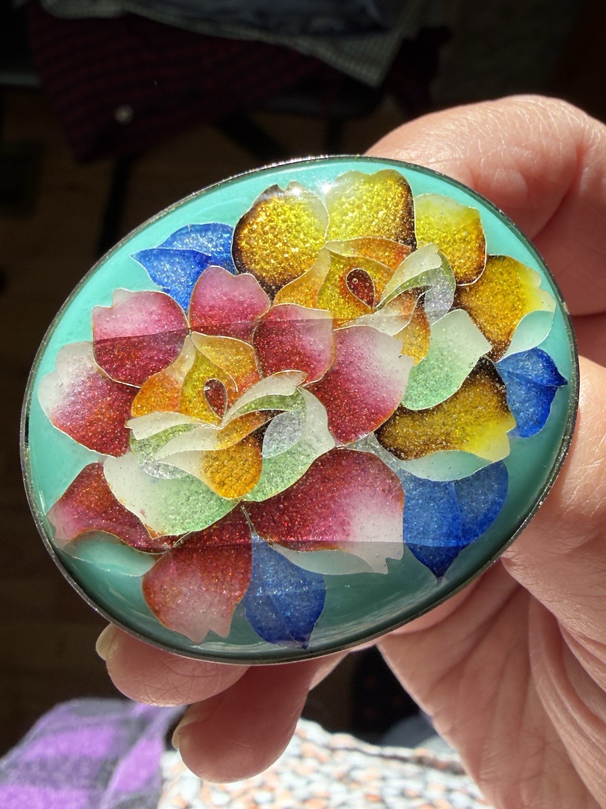 Vintage Japanese Ginbari Foil Cloisonné Enamel Floral Brooch