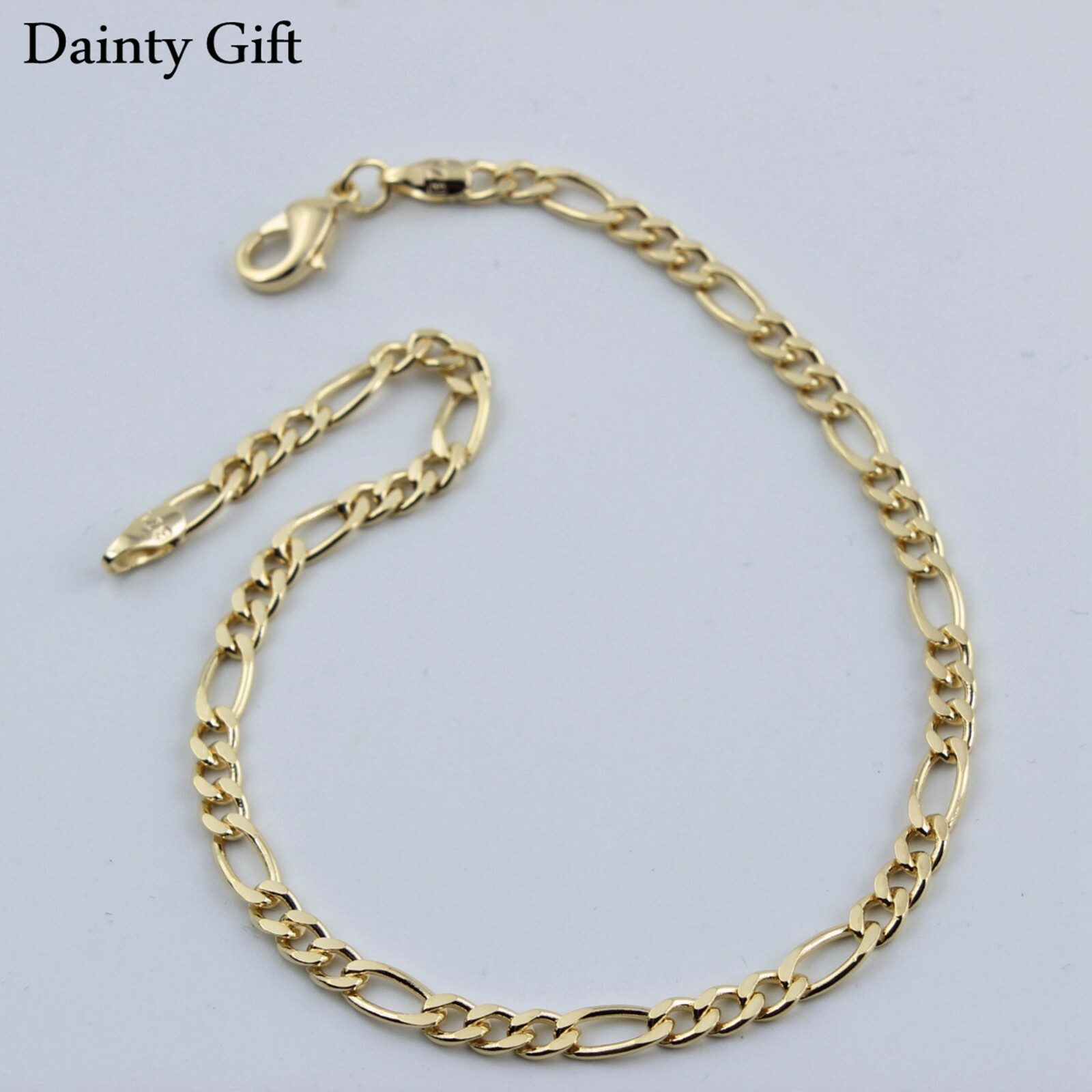 Women Girl Non Fade Gold filled 4 mm Figaro Link Chain Anklet Foot Bracelet 9.5″