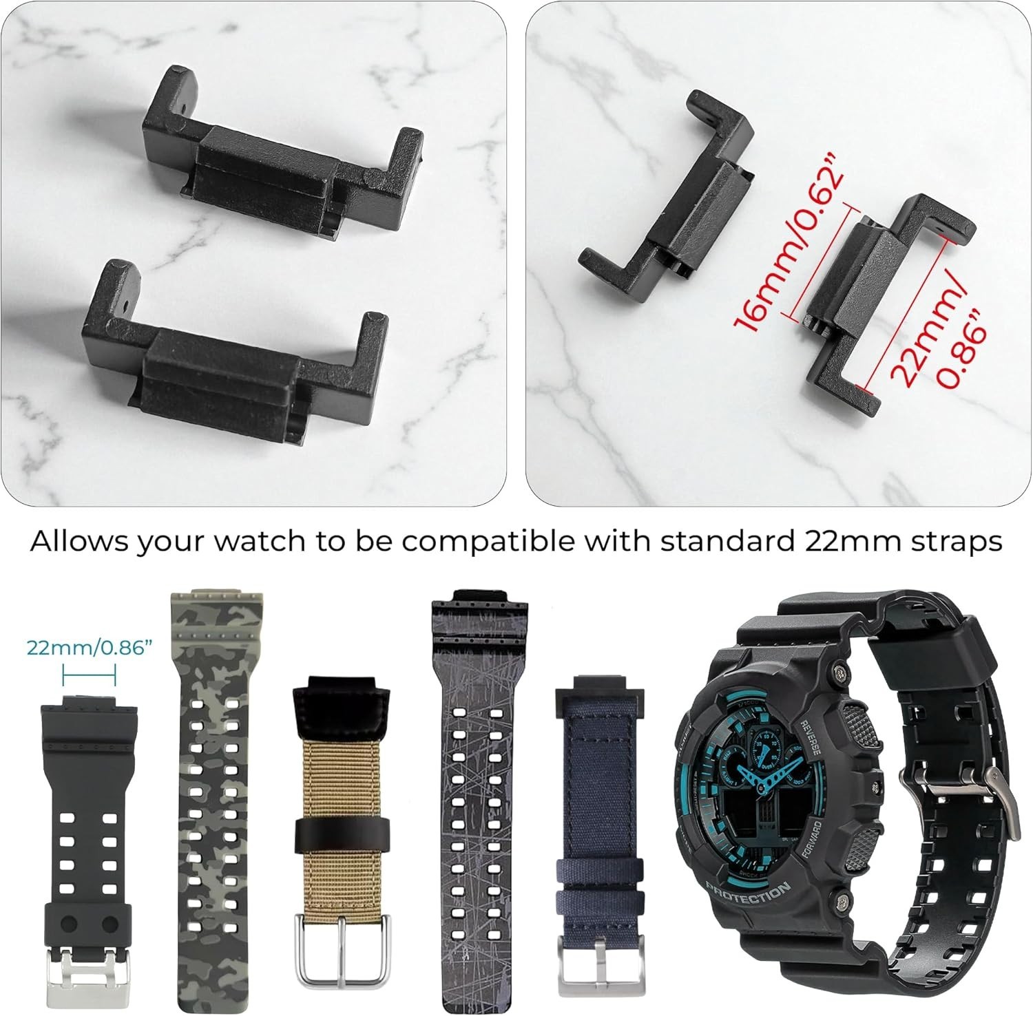 Durable ABS 16mm to 22mm Watch Band Adapter for G Shock GA Models – Easy Install