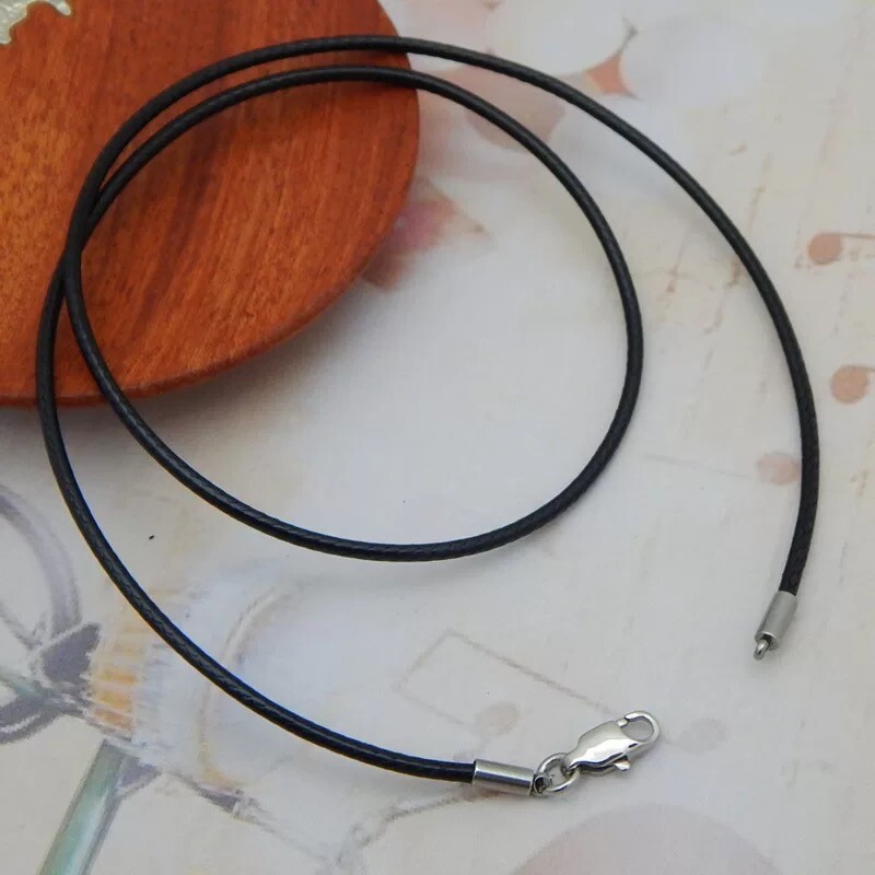 Black Woven Necklace Rope Leather Cord Stainless Steel Lobster Clasp Mens Womens