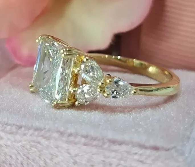 RARE 5.30 Ct Certified Asscher Cut Natural White Diamond Ring Yellow Gold Finish